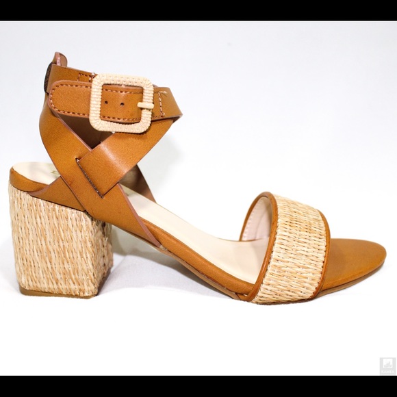 Bamboo tan open toe ankle strap casual heel - Picture 4 of 4